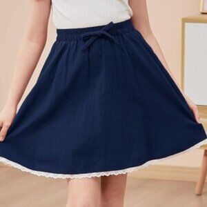 Gorlya Casual Elastic High Waist A-Line Swing Linen Skirt w Blue Girls Size 10Y